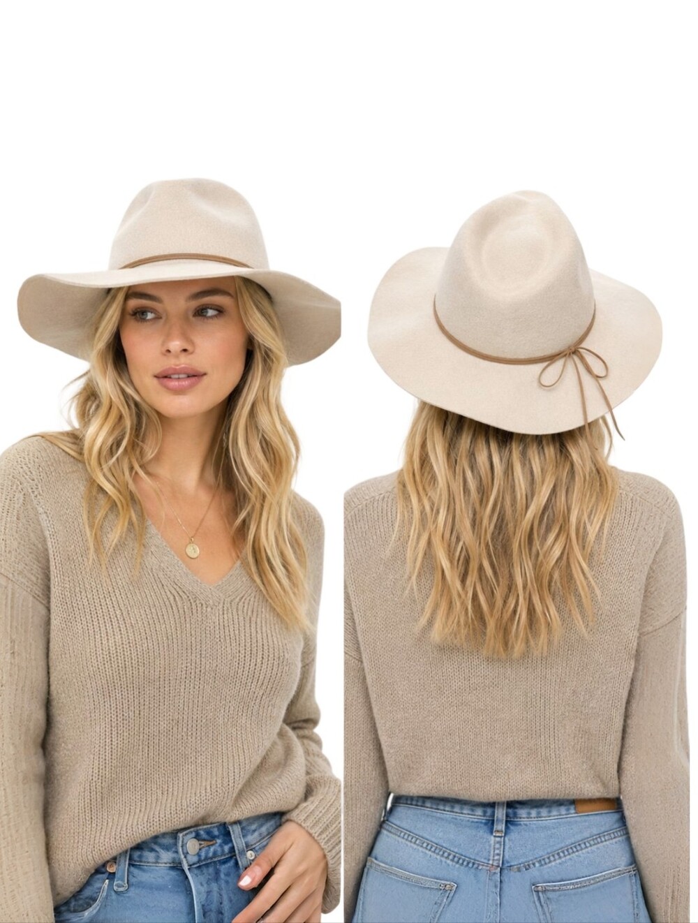 Aritzia Auxiliary Wool Wide Brim Fedora Hat Women Cream Beige XS/S Boho Chic
